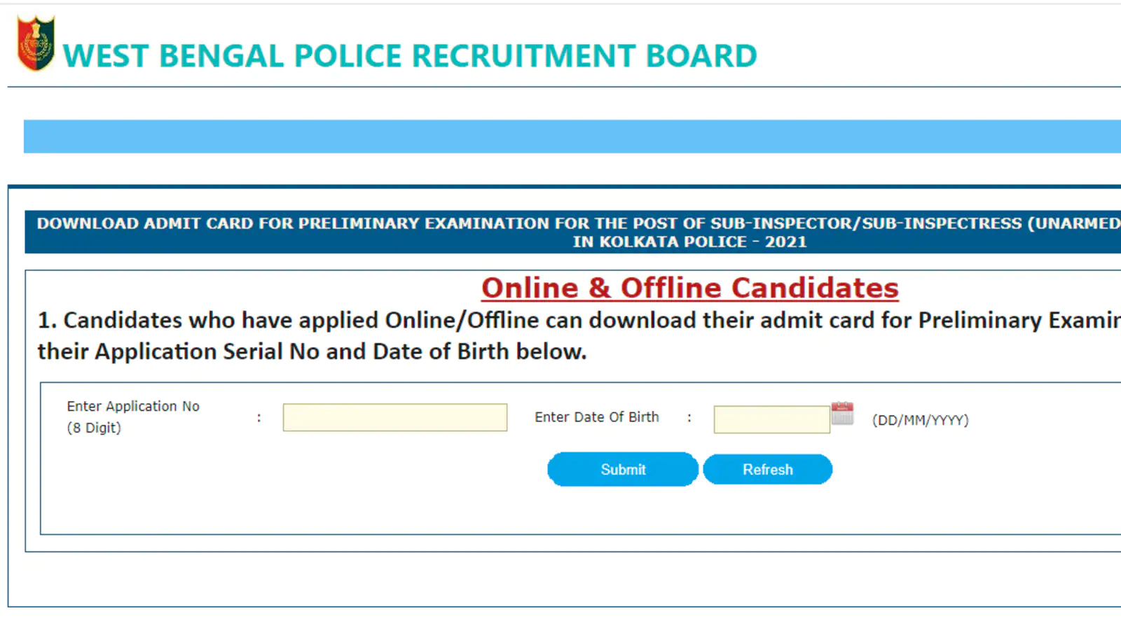 WB Police admit card, west bengal police admit card download
