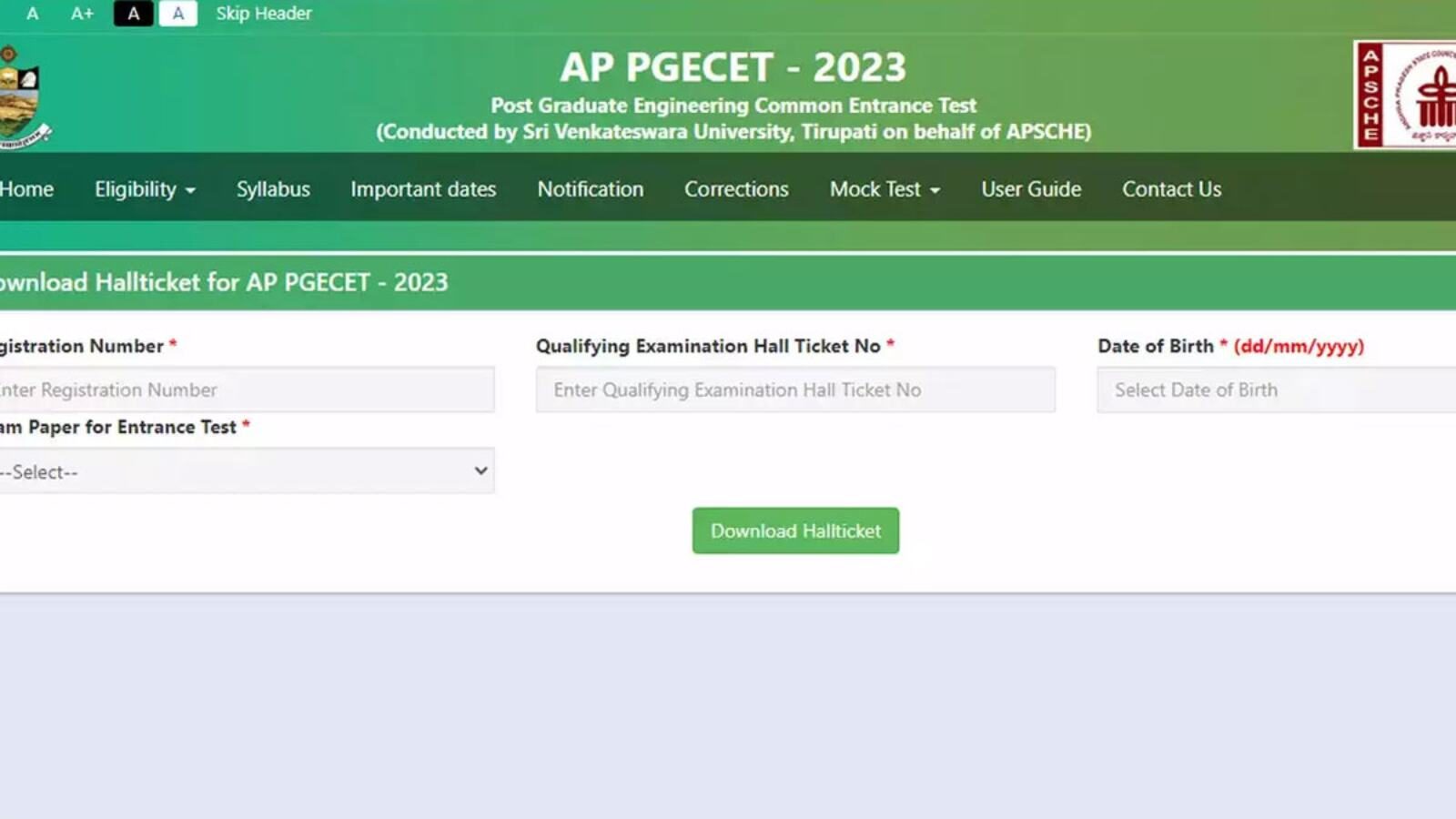 AP PGECET admit card Download