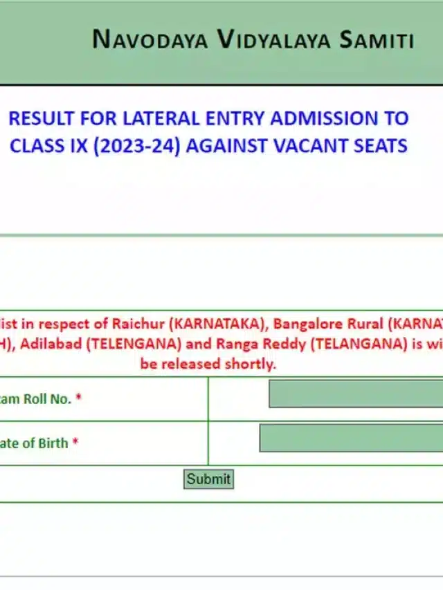 JNVST Class 6 Result 2023, Navodaya Vidyalaya Selection List